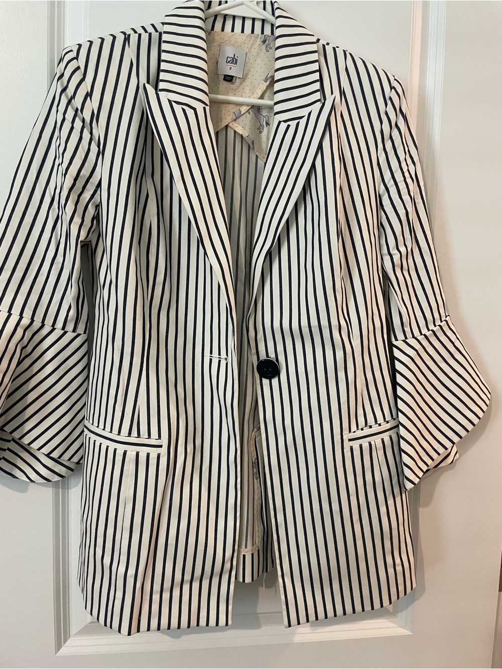 CAbi Black and White Vertical Stripe Blazer
